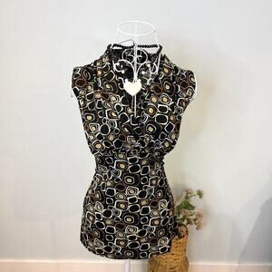 Cute vintage y2k brown geometric fitted babydoll top